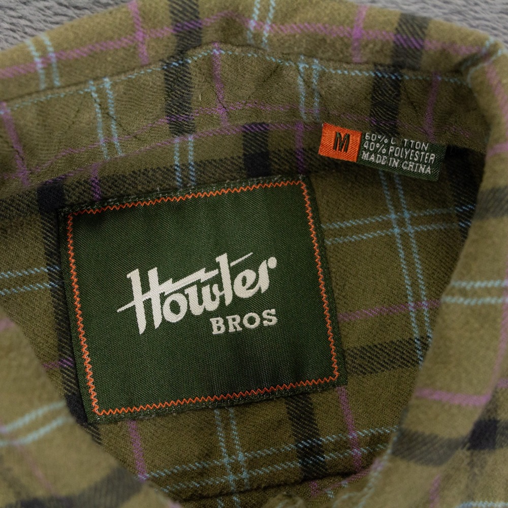 Howler Bros Harkers Flannel Shirt Mens M Green Plaid Cotton‎ Blend Shooter Patch - Picture 6 of 11